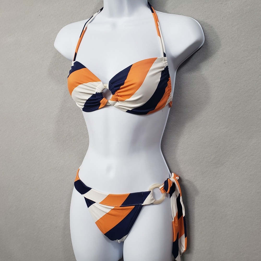Victoria's Secret Sexy Swim Suit Bikini Set XS Bottom M Top Navy Orange Ivory